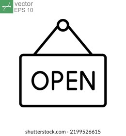 welcome open store icon. Open the door tag for market notice symbol. store opening advertising sign. Hanging information onboard, line style. Vector illustration design on white background. EPS 10