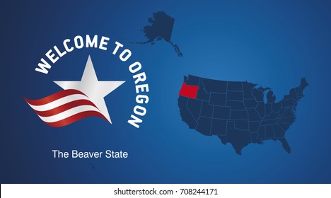 Welcome to Oregon USA map banner logo icon