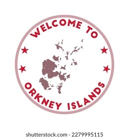 Welcome to Orkney Islands stamp. Grunge island round stamp with texture in splatter movie color theme. Vintage style geometric Orkney Islands seal. Attractive vector illustration.