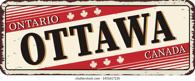 Welcome to Ottawa Canada rusty old enamel sign on white background