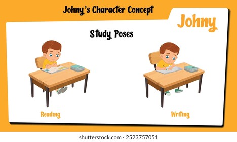 ¡Bienvenido a nuestro encantador micrositio con Johny, el lindo chico que estudia el personaje de dibujos animados! Esta colección muestra adorables poses y expresiones.