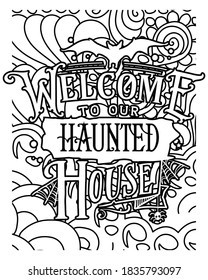 Welcome to our haunted house.Halloween coloring book.Halloween fun coloring pages