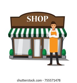 Welcome to our shop , vector cartoon design restaurants and shop 