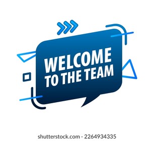 Bienvenido a nuestra etiqueta azul de equipo. Ilustración de material vectorial.