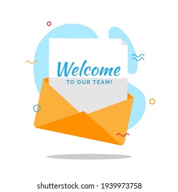 welcome to our team, greeting card template concept illustration flat design vector eps10, graphic element for landing page, empty state app or web ui, etc 