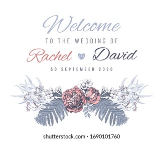 Welcome to our wedding poster design with hand drawn flowers. Vector illustration