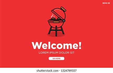 Welcome Page Interface Design with Barbeque Vector Illustration
