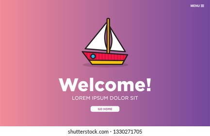 Welcome Page Interface Design with Boat Illustration