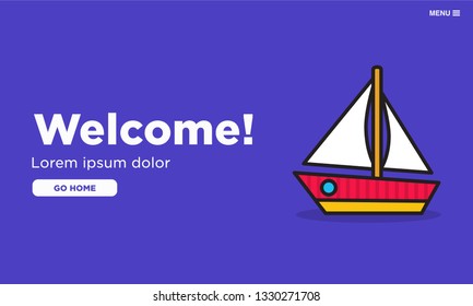 Welcome Page Interface Design with Boat Illustration