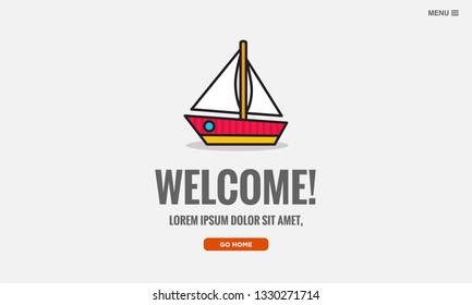 Welcome Page Interface Design with Boat Illustration
