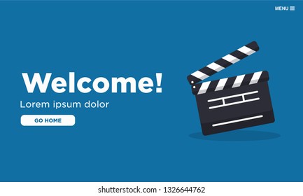 Welcome Page Interface Design with Clapperboard Vector Illustration