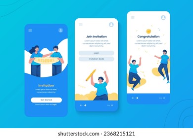 Welcome page invitation illustration onboard mobile ui screen template