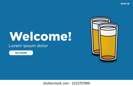 Welcome Page UX Interface Design with Beer Glass Illustration