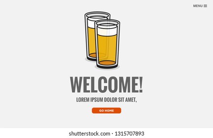 Welcome Page UX Interface Design with Beer Glass Illustration