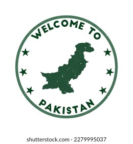 Welcome to Pakistan stamp. Grunge country round stamp with texture in Deep Pond color theme. Vintage style geometric Pakistan seal. Cool vector illustration.