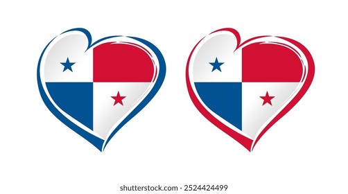 Bienvenido al símbolo creativo de Panamá. Linda forma de corazón con Elementos de la bandera panameña. Diseño del logotipo de la camiseta. Icono del turismo. Concepto de emblema de marca de agencia de viajes. Signo Abstractas. Elementos de estilo dibujado a mano.