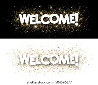 Welcome paper banners set with shining sand. Vector illustration.