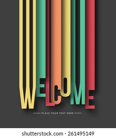 Welcome paper cut text on abstract background with drop shadows. Vector illustration.