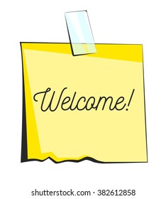 Welcome paper sticky note. Retro reminder sticker