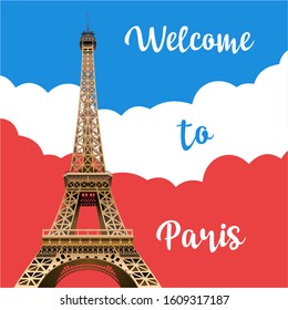 Welcome to Paris. Poster, flyer, travel leaflet. Vector illustration