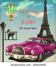 Welcome to Paris retro poster.