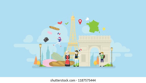 Welcome To Paris Tiny People Character Concept Vector Illustration, Suitable For Wallpaper, Banner, Background, Card, Book Illustration, And Web Landing Page