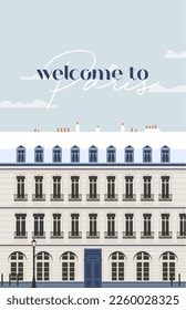 welcome to paris, vector illustration with typical parisian facade