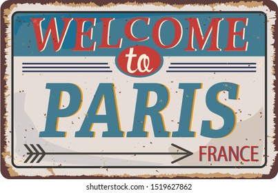 Welcome to Paris Vintage blank metal sign with text Vector EPS 10.