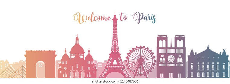 Welcome to Paris with world famous landmarks, Paris skyline buildings and architecture. Vector illustration.
