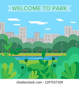 Welcome to park. Vector background. City park. Nature. Summer