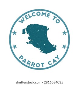 Welcome to Parrot Cay stamp. Grunge island round stamp with texture in Rainy Mood color theme. Vintage style geometric Parrot Cay seal. Classy vector illustration.