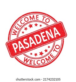 Welcome to Pasadena. Impression of a round stamp with a scuff. Flat style