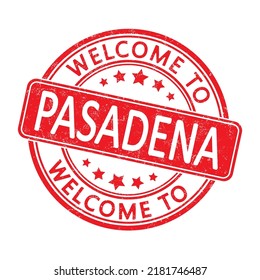 Welcome to PASADENA. Impression of a round stamp with a scuff. Flat style