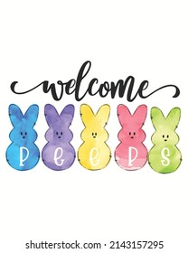 Welcome Peeps Rabbit Easter Bunny Vector Illustration. Easter Background