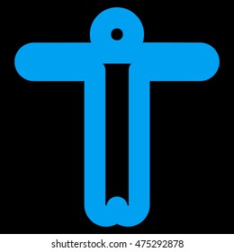 Welcome Person vector icon. Style is linear flat icon symbol, blue color, black background.