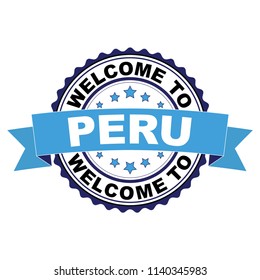 Welcome to Peru blue black rubber stamp illustration vector on white background