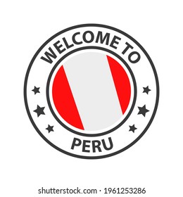 Welcome to Peru. Collection of welcome icons. Stamp welcome to with waving country flag