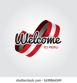 Welcome to Peru symbol with flag, simple modern logo on white background, vector illustration