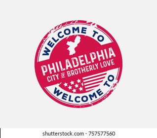 Welcome To Philadelphia Map City Of Brotherly Love Round Badge Stars Stripes