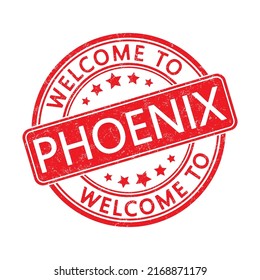 Welcome to Phoenix. Impression of a round stamp with a scuff. Flat style