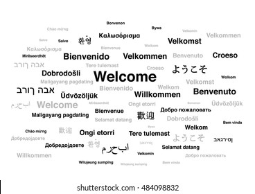 Welcome phrase in different languages of the world isolated on white background