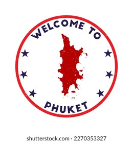 Welcome to Phuket stamp. Grunge island round stamp with texture in Azulado color theme. Vintage style geometric Phuket seal. Neat vector illustration.