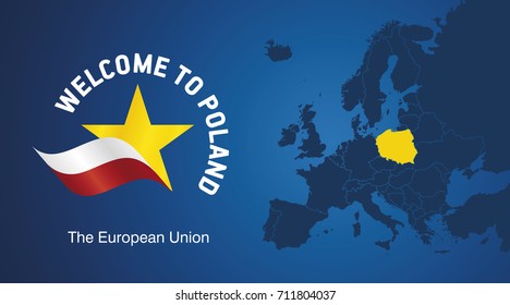 Welcome to Poland EU map banner logo icon