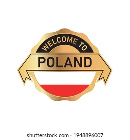 Welcome to POLAND logo badge with  flag