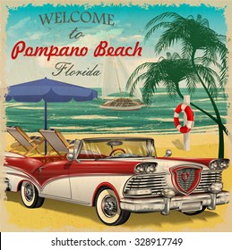 Welcome to Pompano Beach,Florida retro poster.