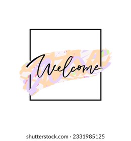 Welcome poster on the background of a spot of colored markers. Vector illustration