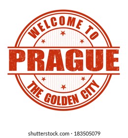 Welcome to Prague, The Golden City grunge rubber stamp on white, vector illustration