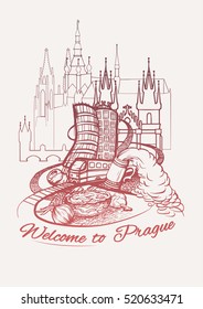 Welcome to Prague poster, banner, sticker with Czech capital lan