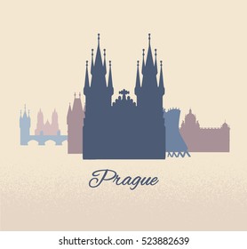 Welcome to Prague travel poster, banner, sticker with Czech capital landmarks. Prague icon, pictogram. Travel concept. Vector illustration