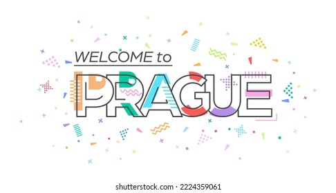Bienvenidos a Praga. Grabación vectorial para saludos, postales, afiches, afiches y pancartas. Diseño plano